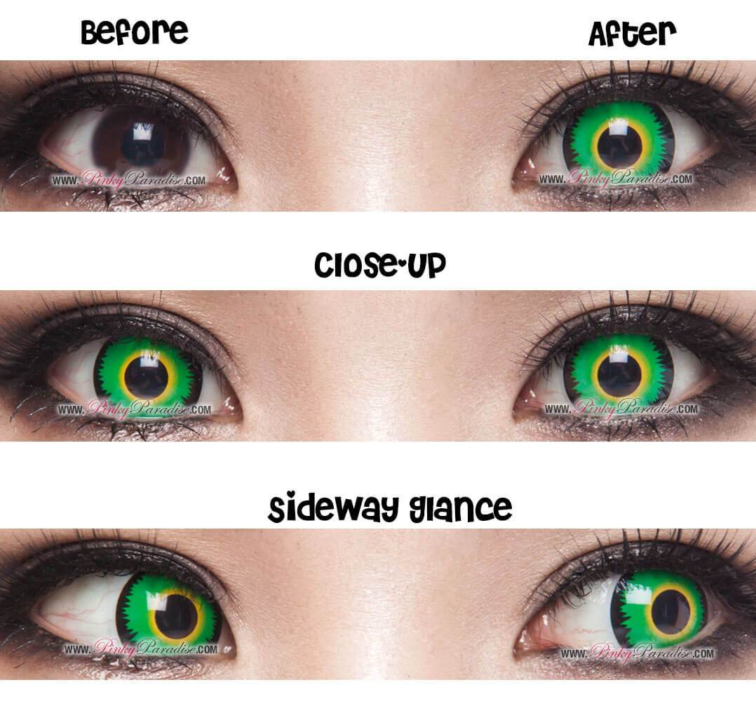 Cosplay Green WereWolf contacts before after
