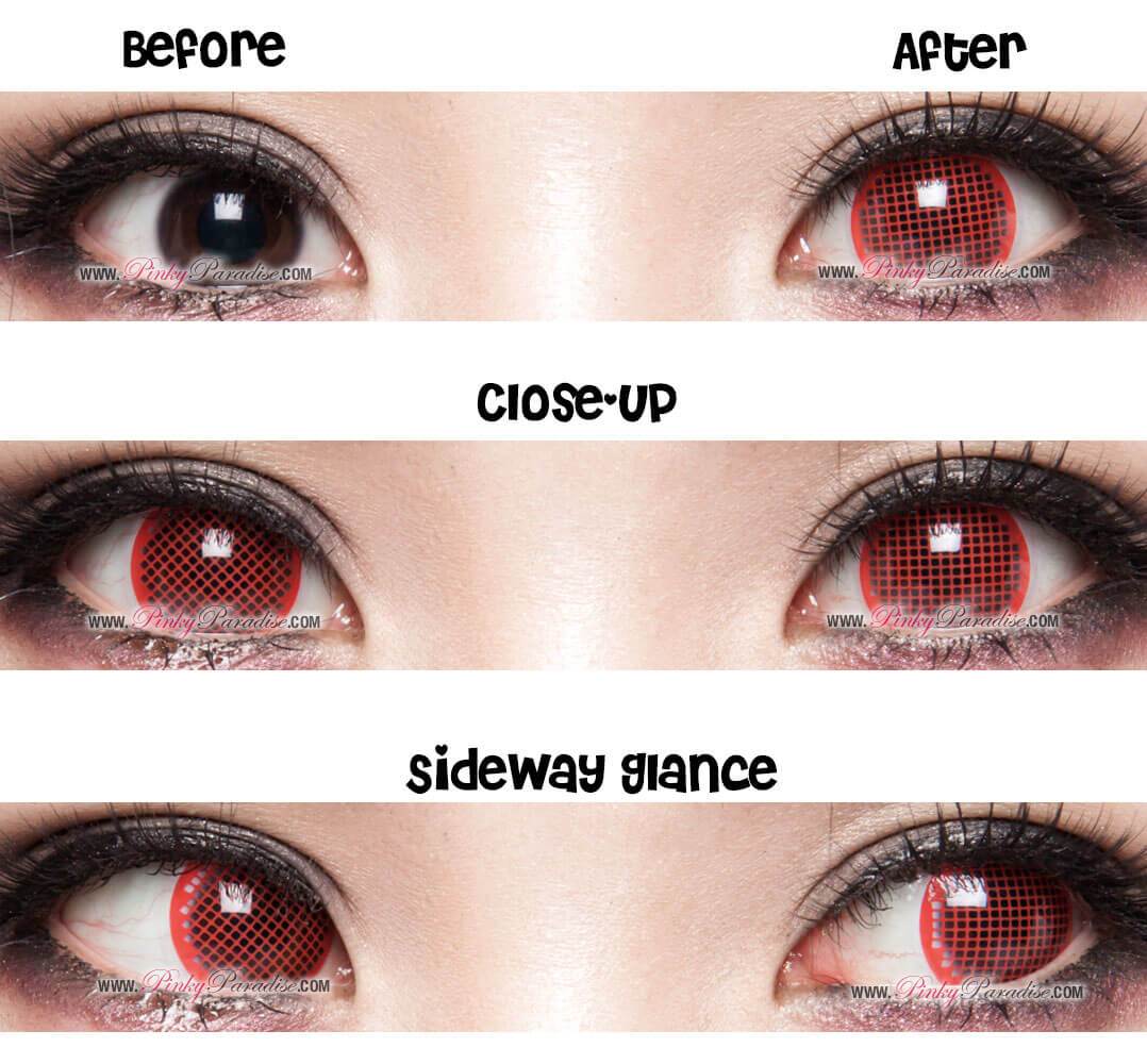 Cosplay Red Screen contacts before after