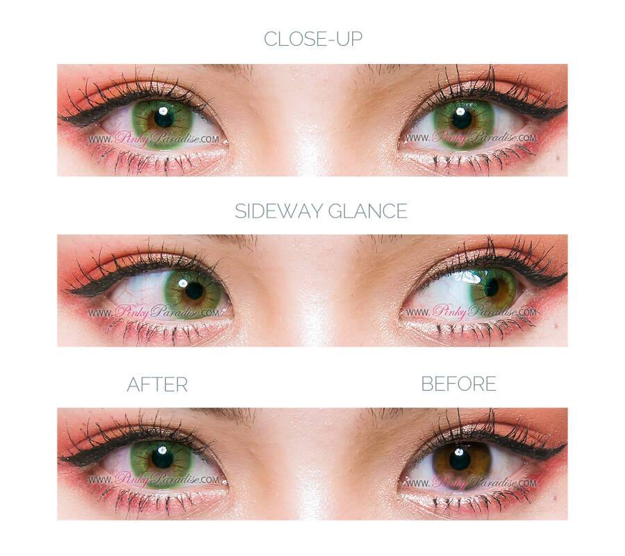 Princess Pinky Frosty Green Contacts before after