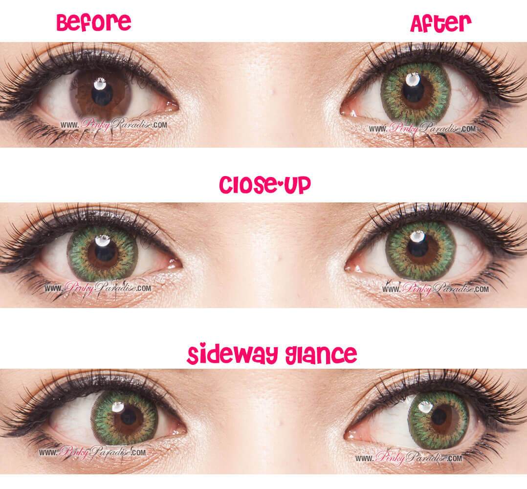 G&G Shinny Green Circle Lenses Before After