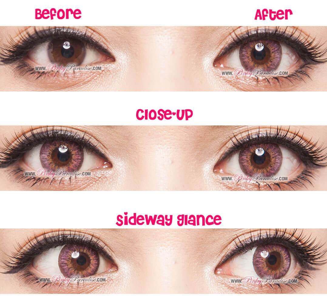 G&G Shinny Pink Circle Lenses Before After