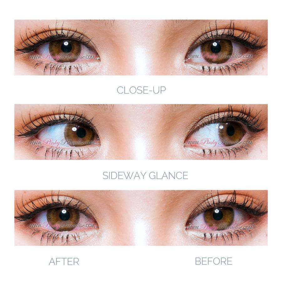 Princess Pinky Moonstone Brown Circle Lenses Before After