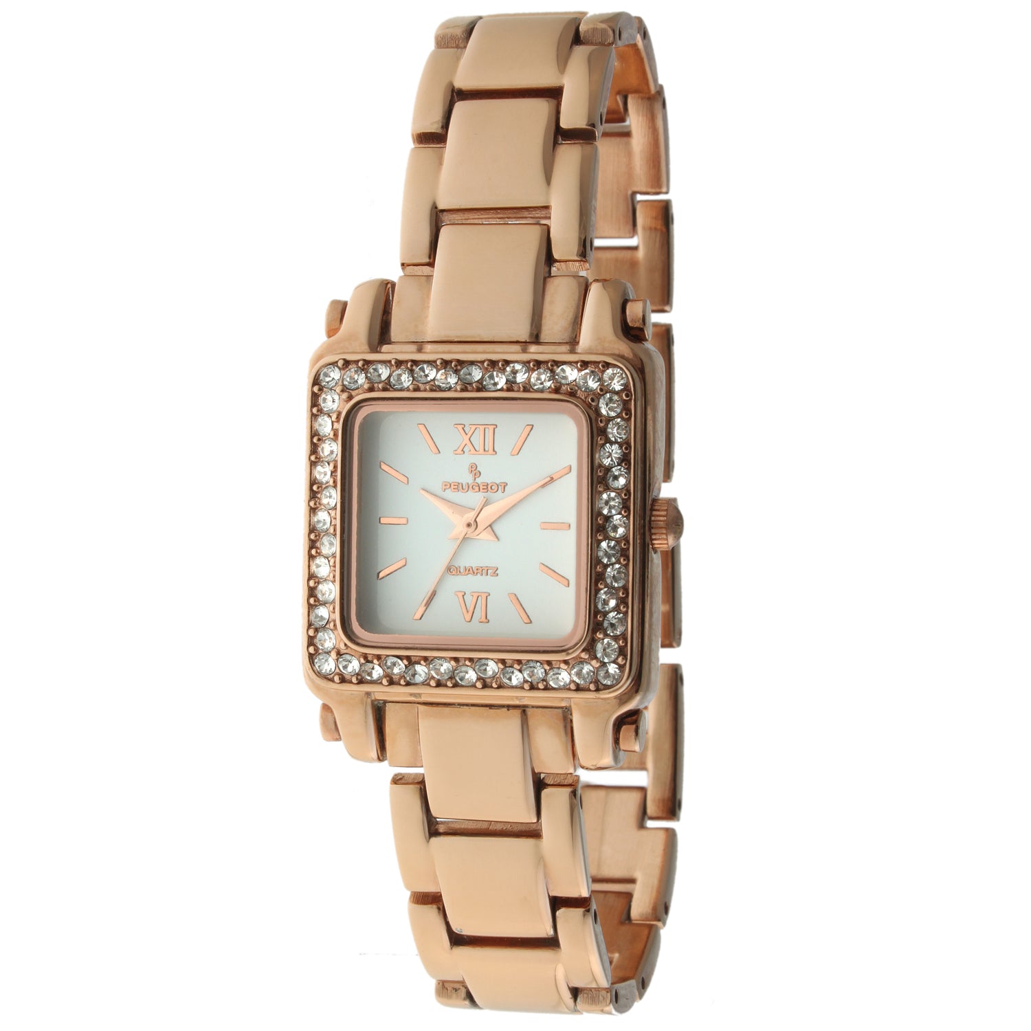 Women's 14K Gold-Plated Tank Watch with Crystal Bezel - Peugeot