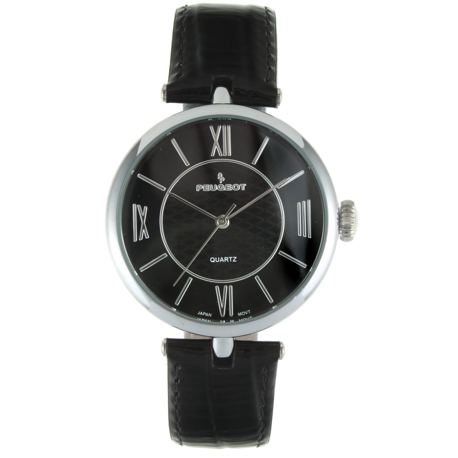 Peugeot Women's Small Dress Watch Black Dial & Black Leather Strap