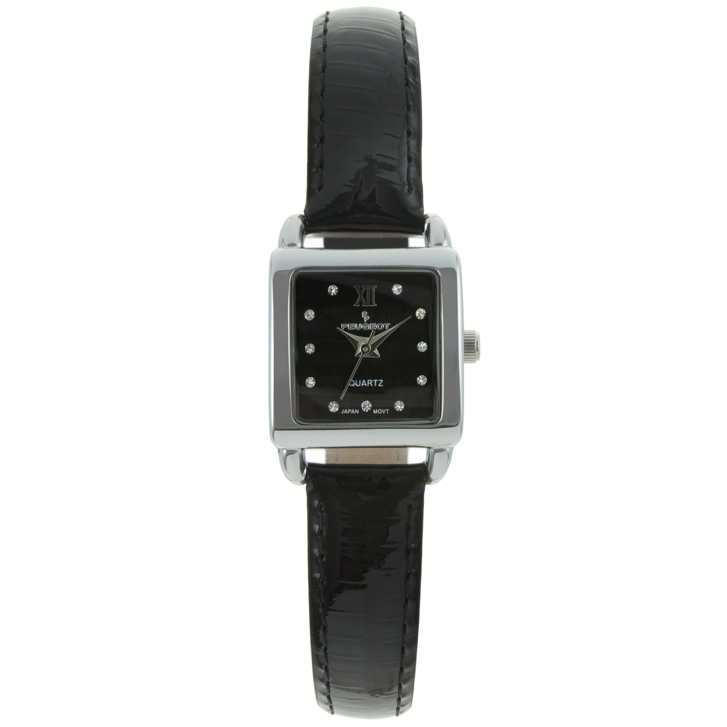 Peugeot Women Watch Silver Rectangular Black DIal and Leather