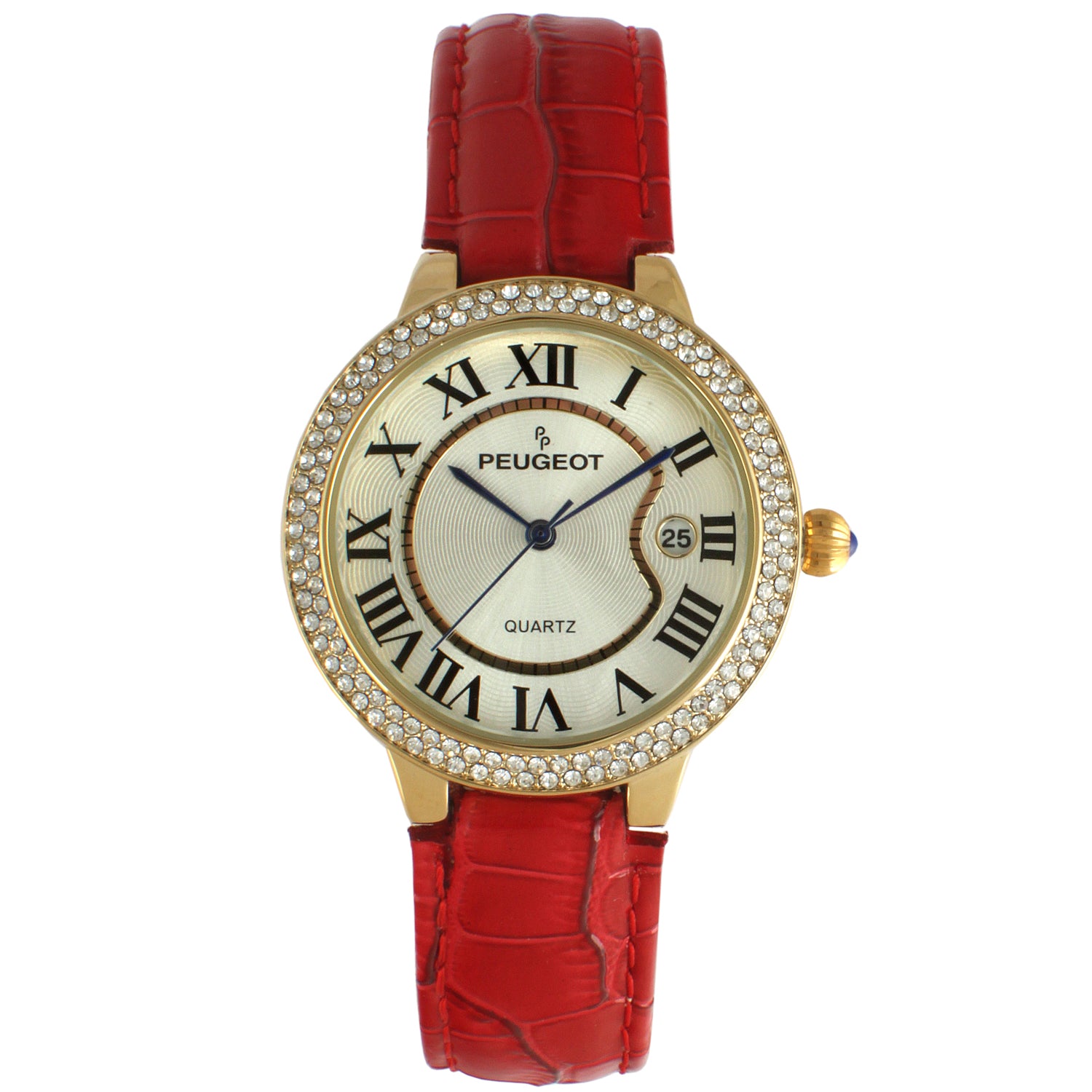Peugeot Women Watch Two-Tone Square Tank Shape W/ Red Leather Strap ...