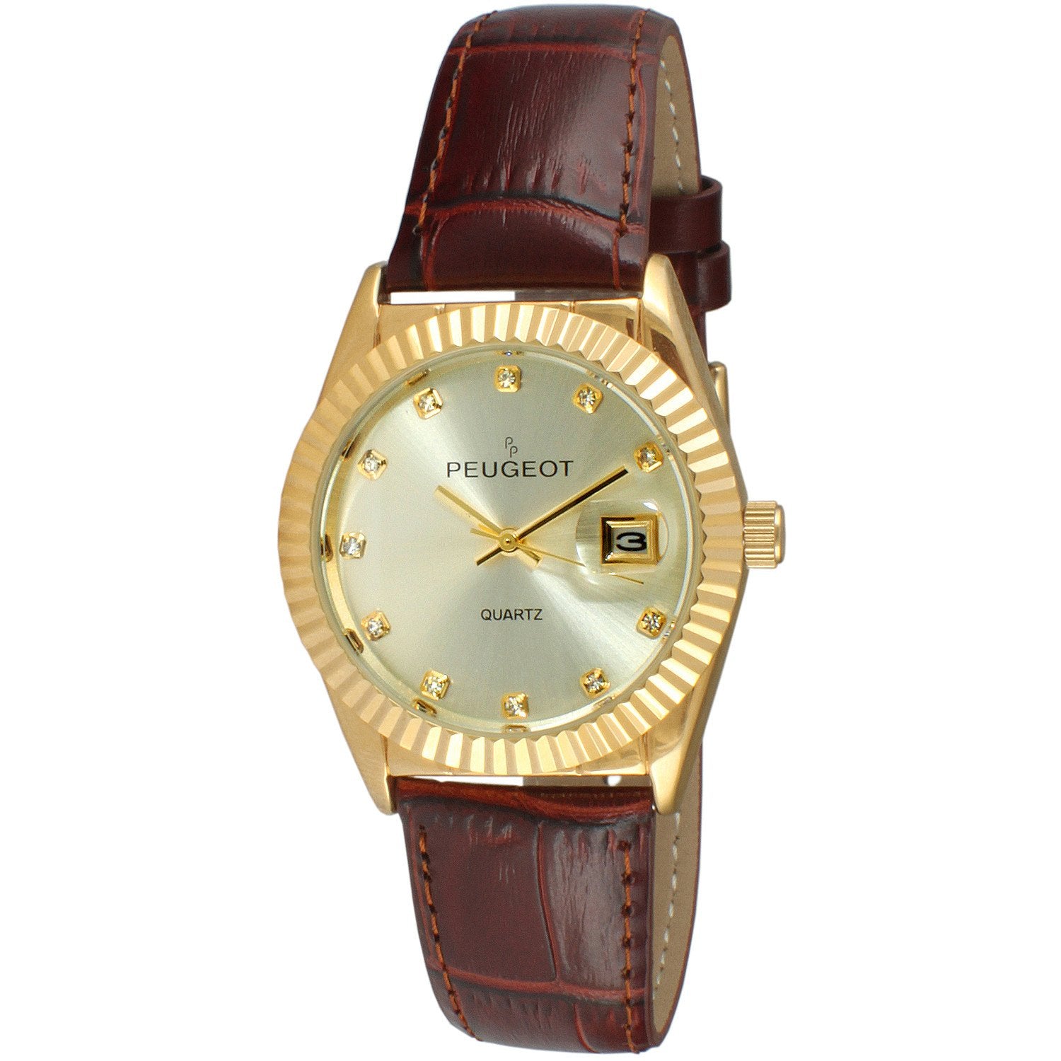 Women's Crystal Bezel Analog Watch with Leather Strap - Peugeot