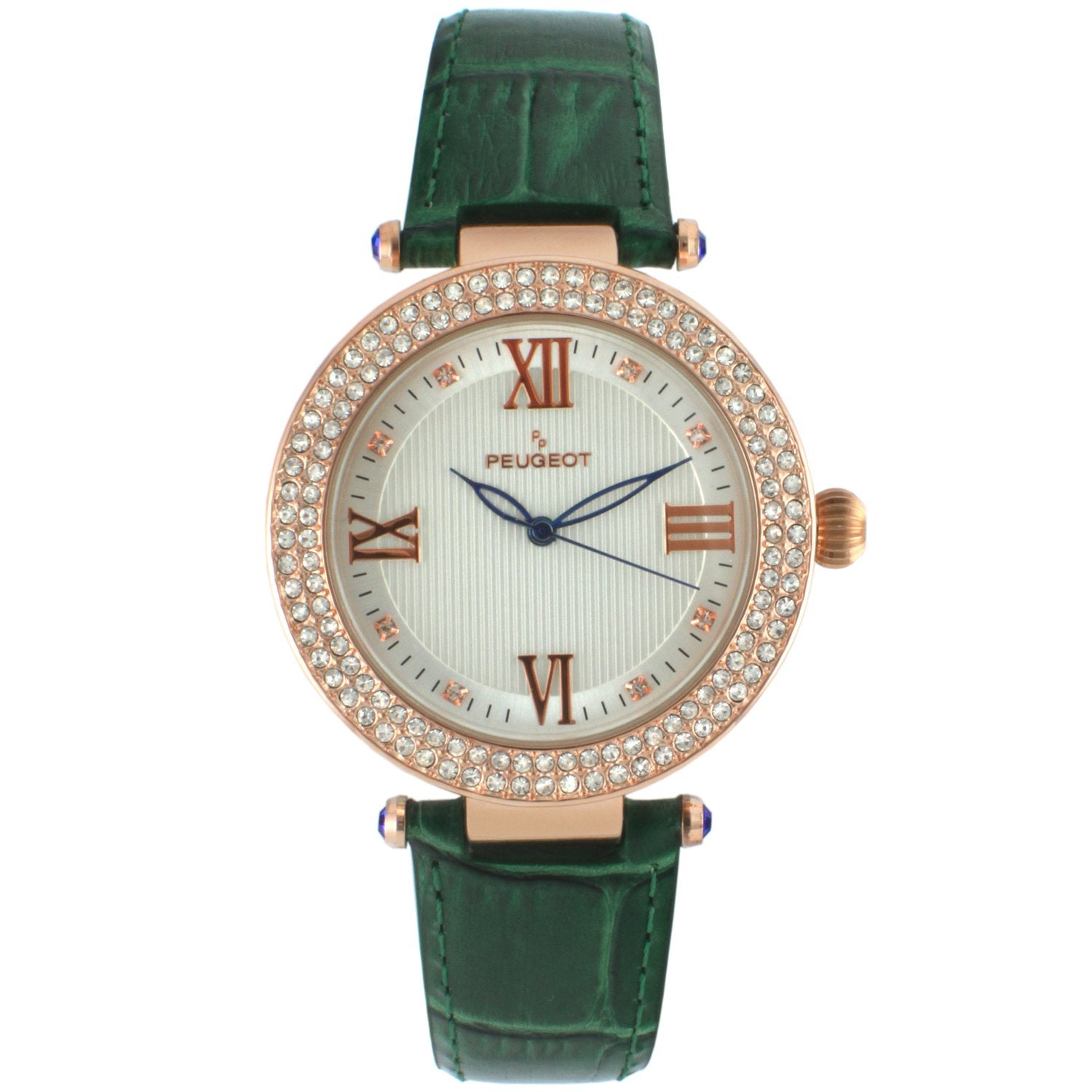 Peugeot Women Watch Gold Crystal Studded Hex shape with Green