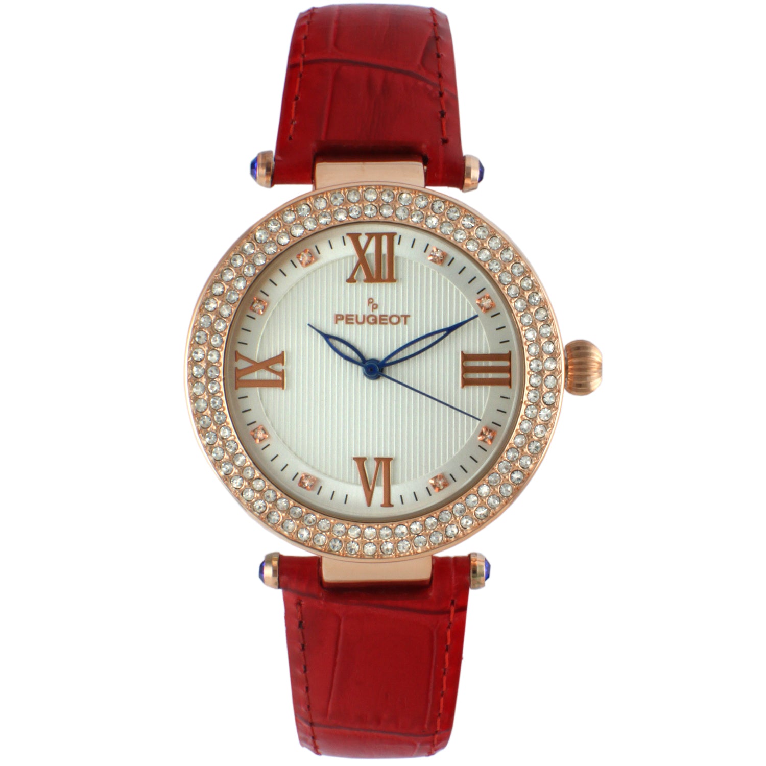 Women's Red Leather Watch With Date - Peugeot Watches