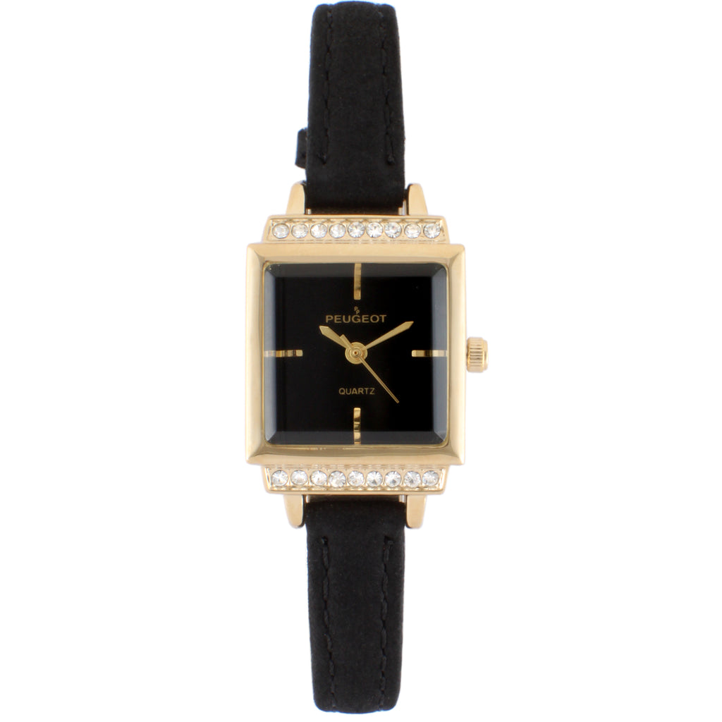 Women's 14K Gold Plated Petite Square Watch with Crystal Thin Case & S