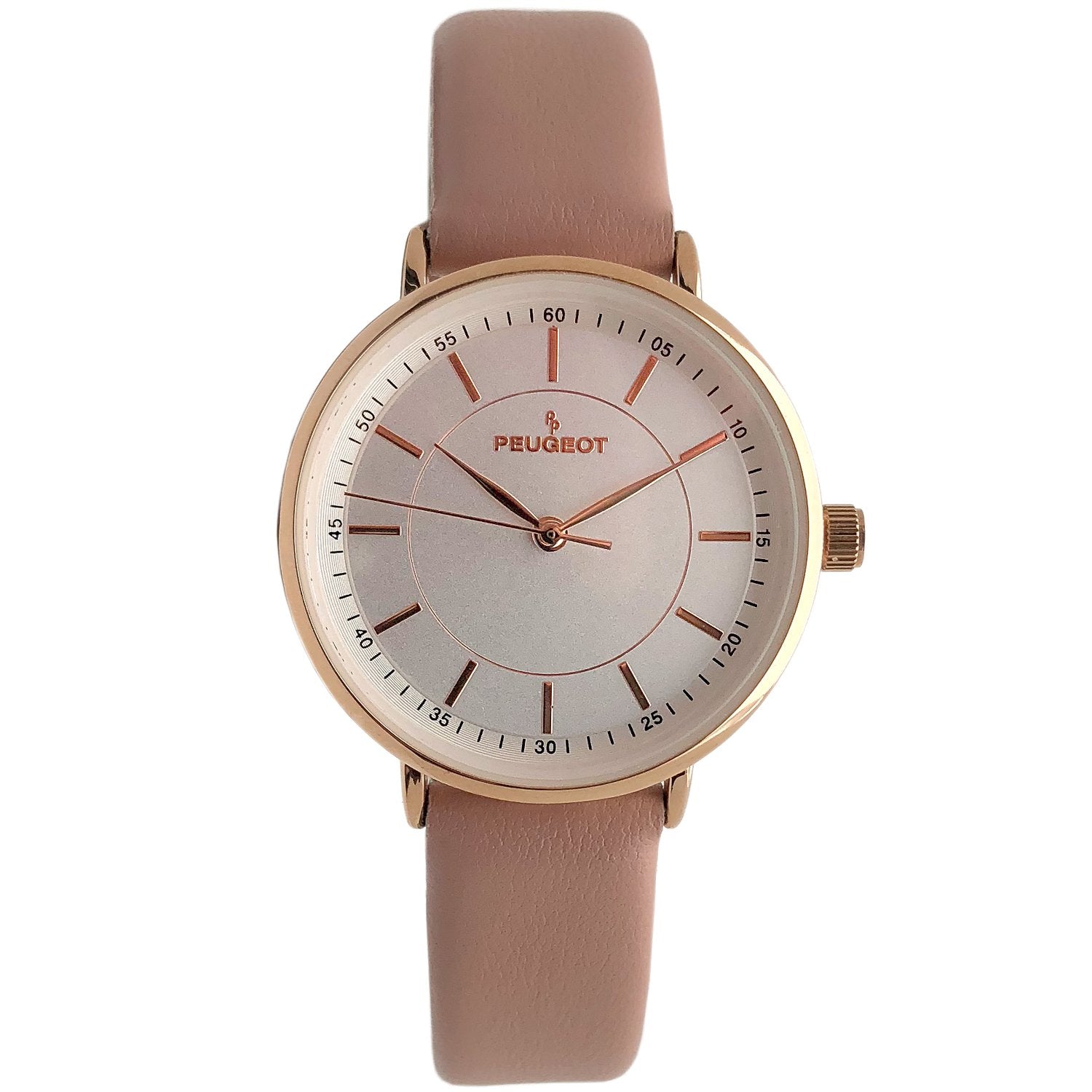 Peugeot Women's Watch Gold Round Large Gold Face Brown Leather Strap -  Peugeot Watches
