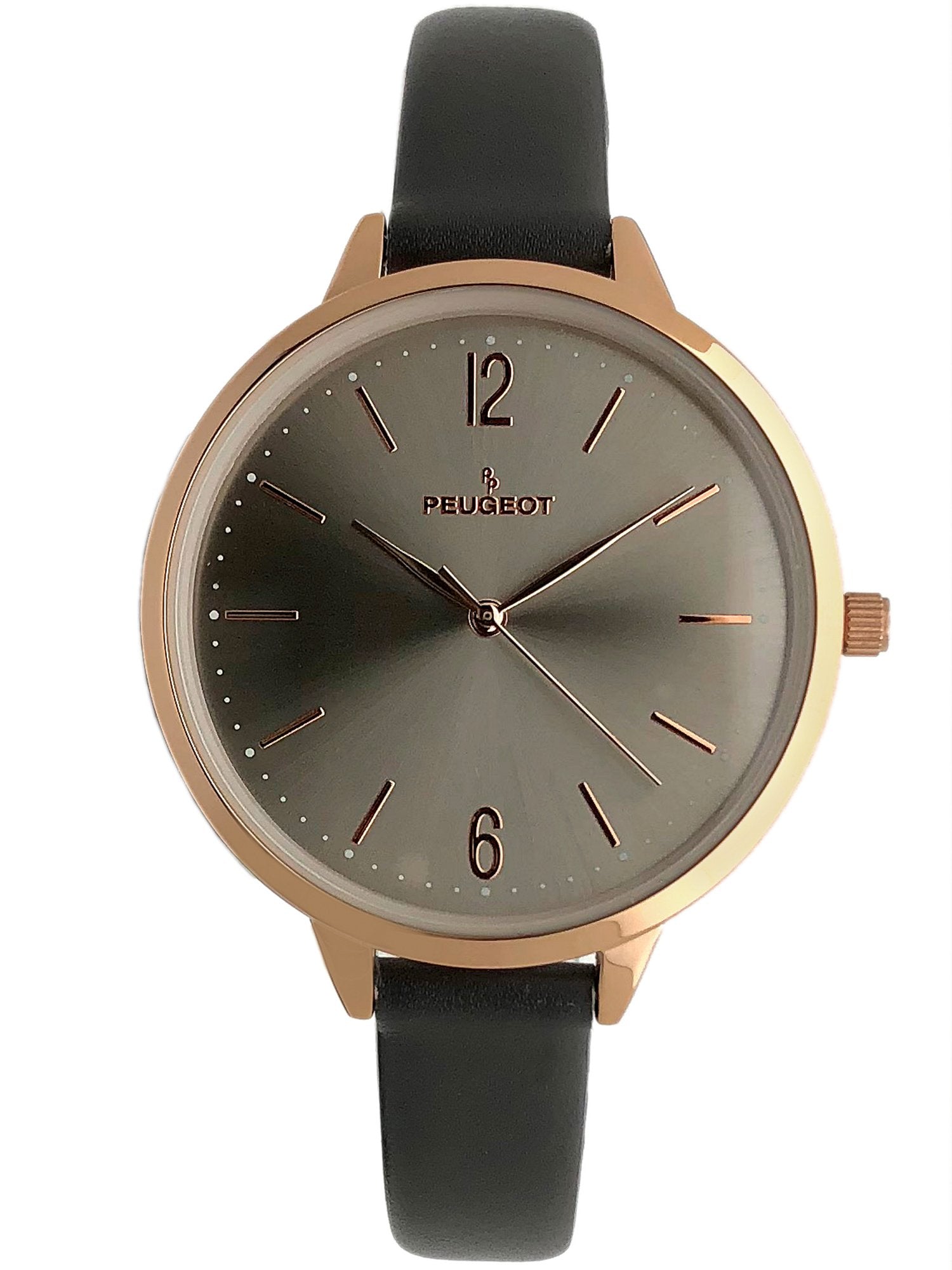 Peugeot Women's Watch Gold Round Large Gold Face Brown Leather