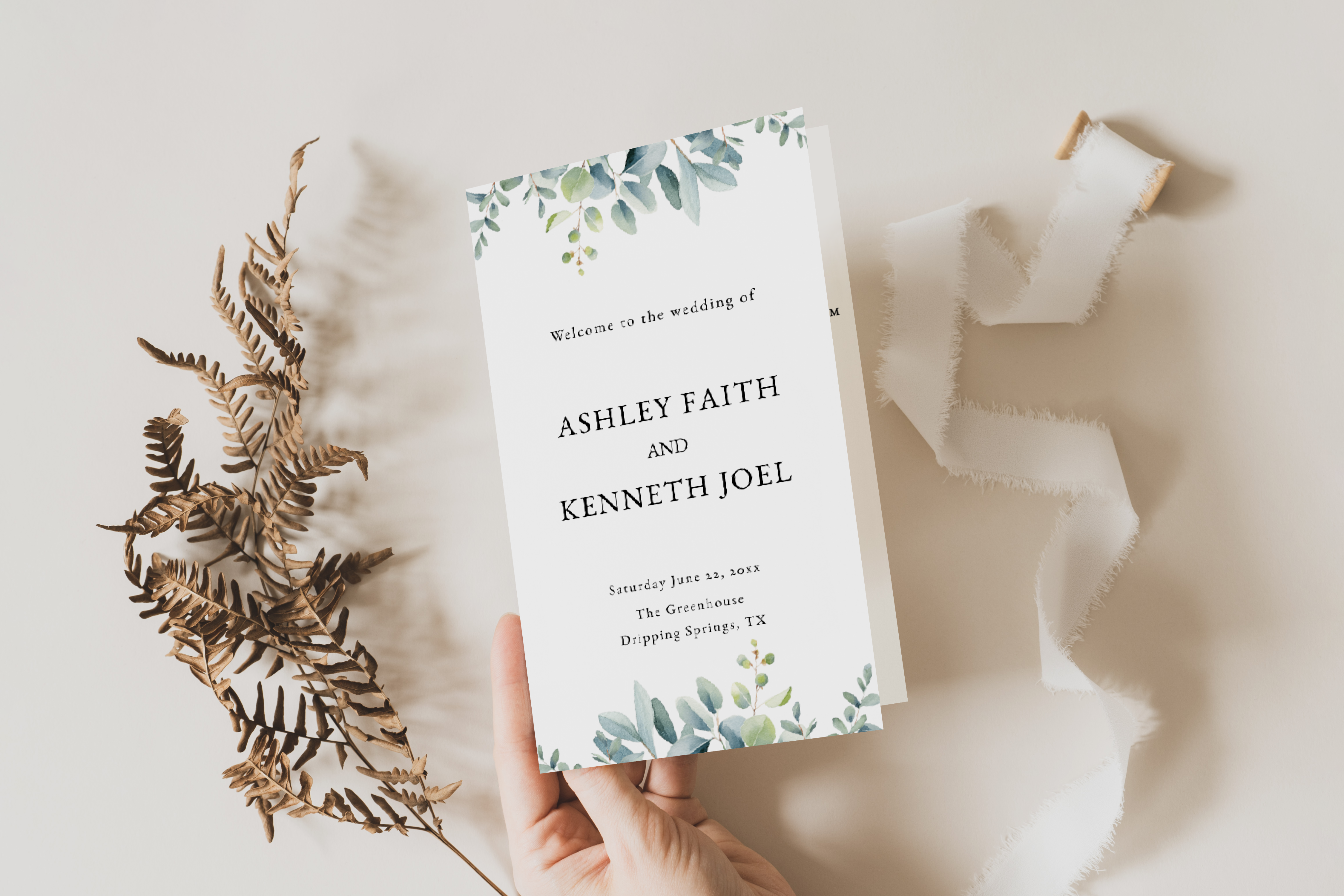 Greenery Eucalyptus Wedding Program Template EWP003