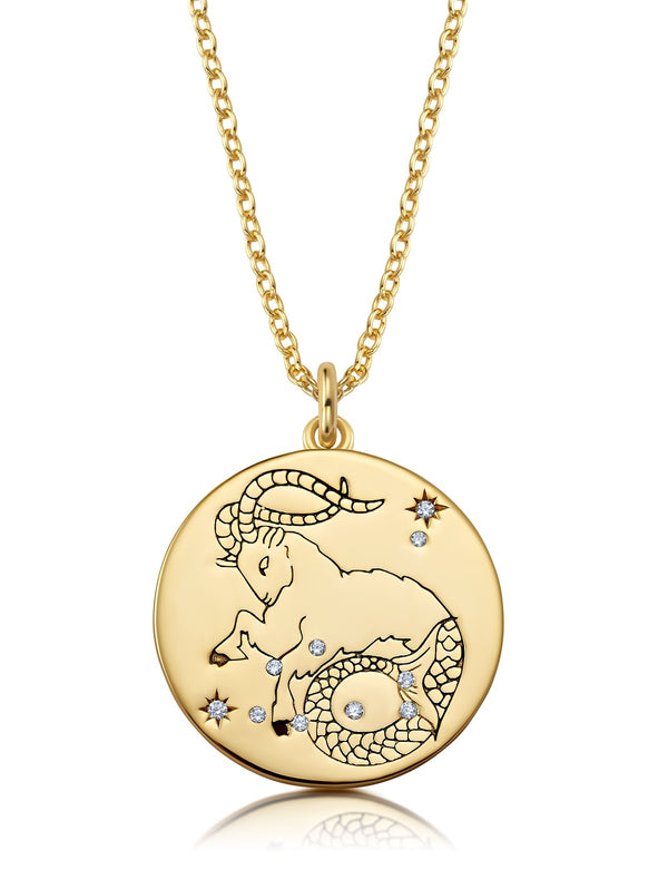 14K Gold Capricorn Pendant Necklace w/ 1.5mm Round Diamond – Modaya