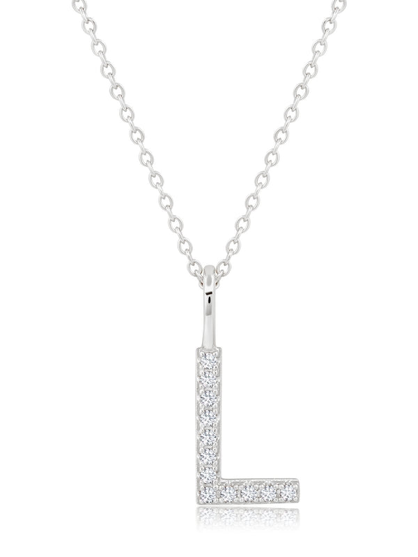 Initial Pendent Necklace Charm Letter M Finished in Pure Platinum