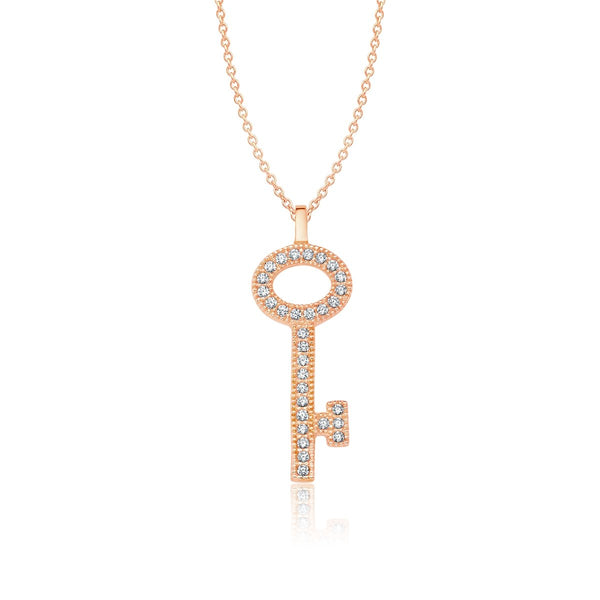 Diamond Key Necklace , 14K Solid White Gold Key Necklace , Layering Diamond  Necklace , Natural Diamond Key Pendant, Gifts for Her