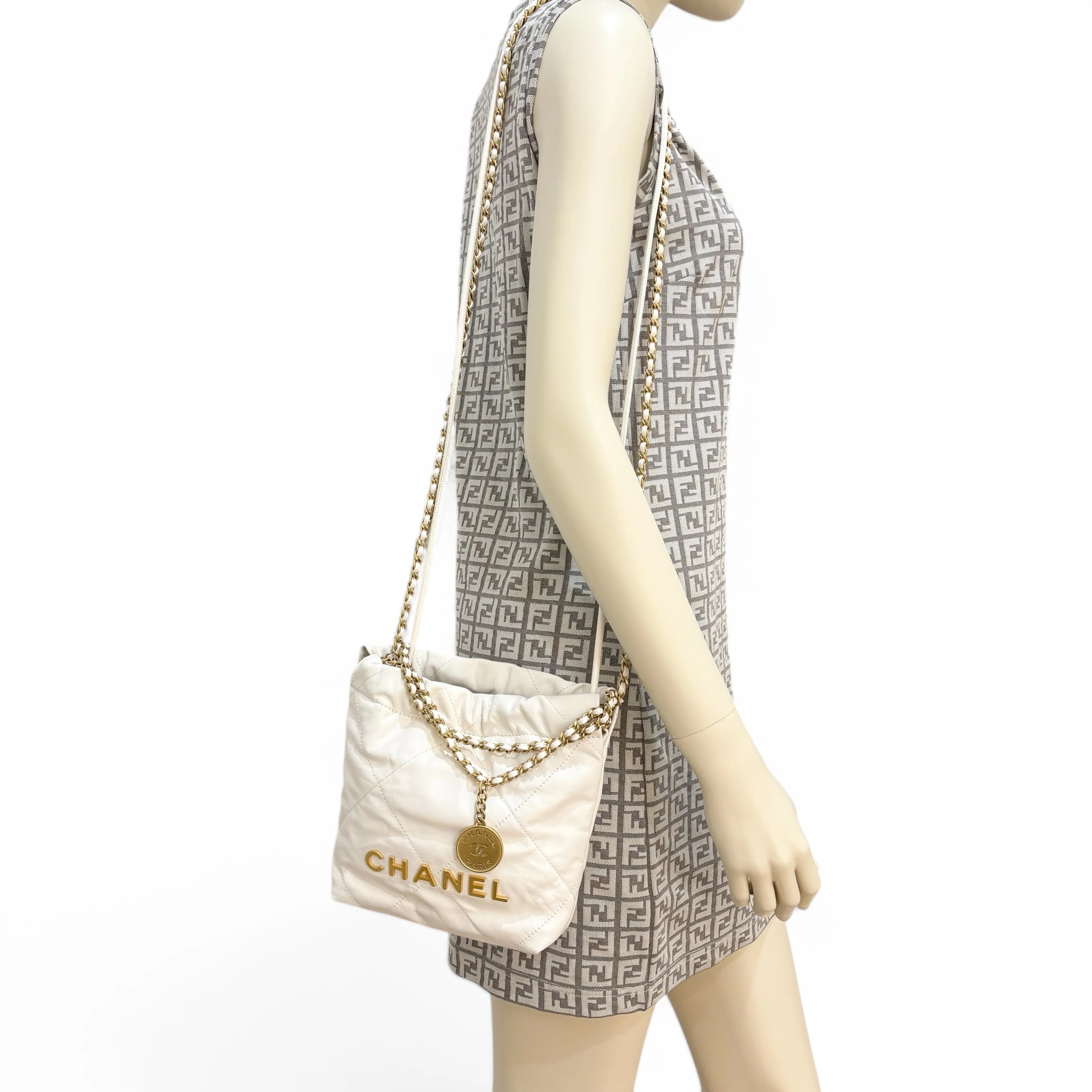 Chanel Mini 22 Lambskin White - 0323m0-2