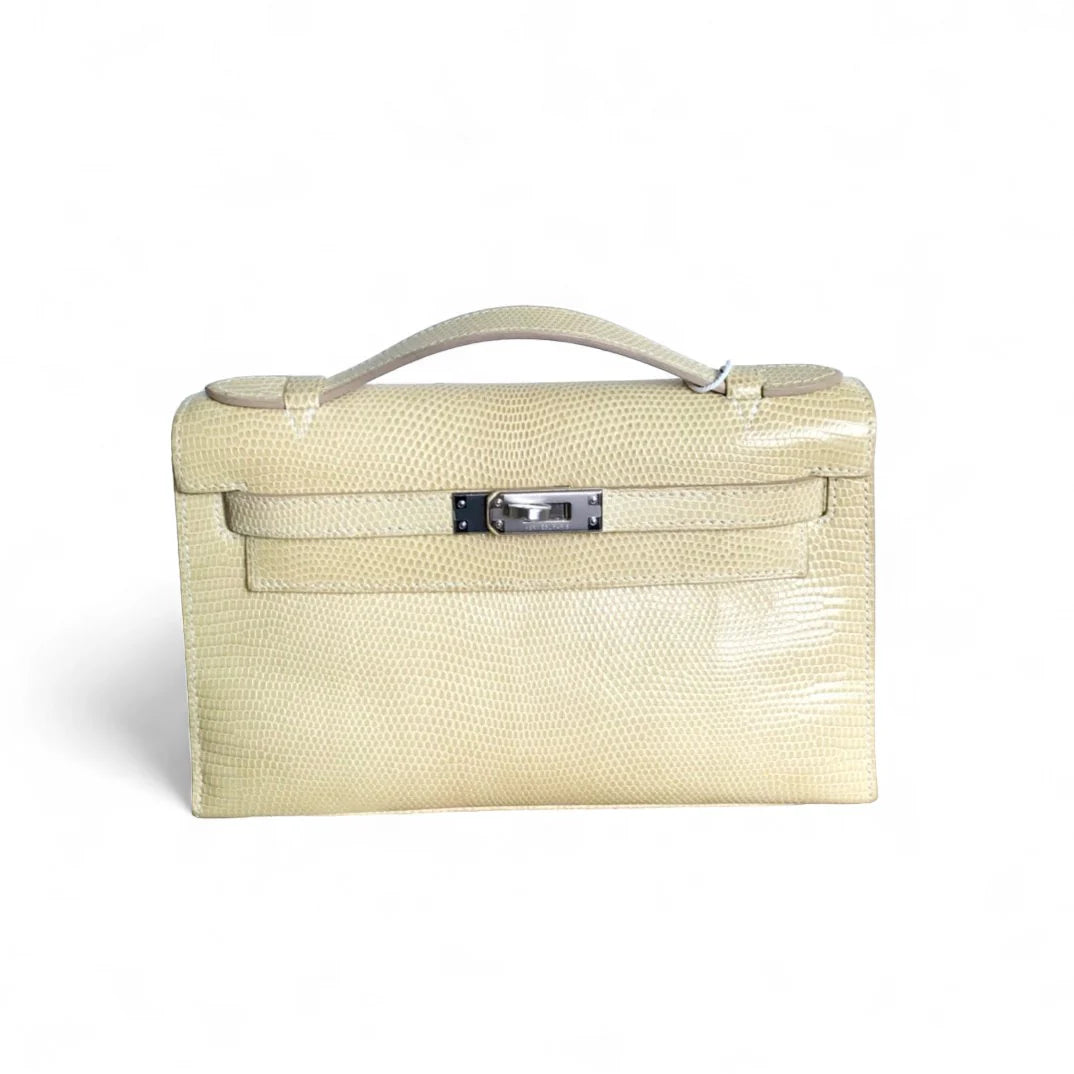 Hermes Kelly Pochette Lizard 1G Paille - 0420a6-3