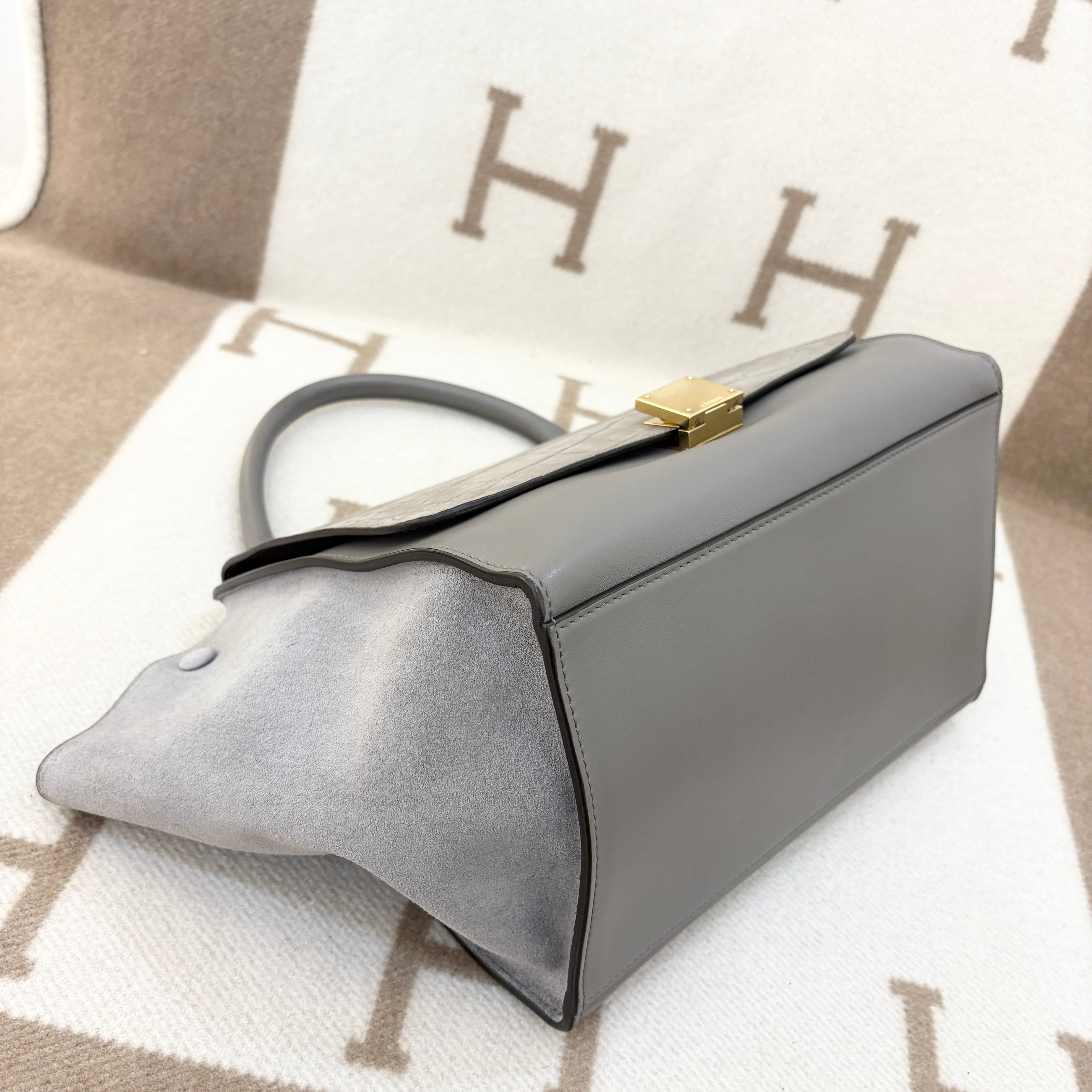 Celine Medium Trapeze Calfskin Suede Light Grey - 0614n7-9