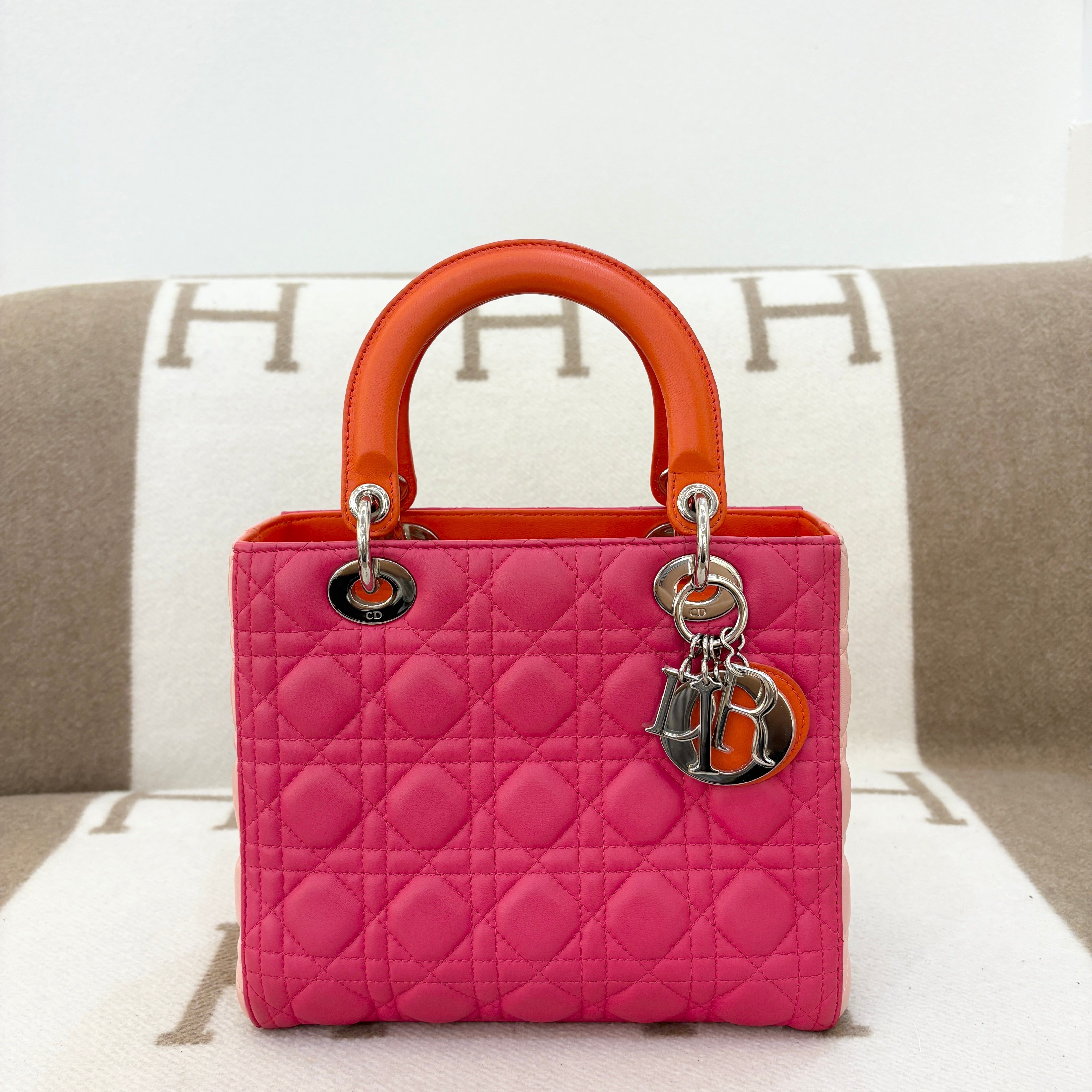 Dior Medium Lady Dior Lambskin Magenta Orange Pink - 0627m6-2