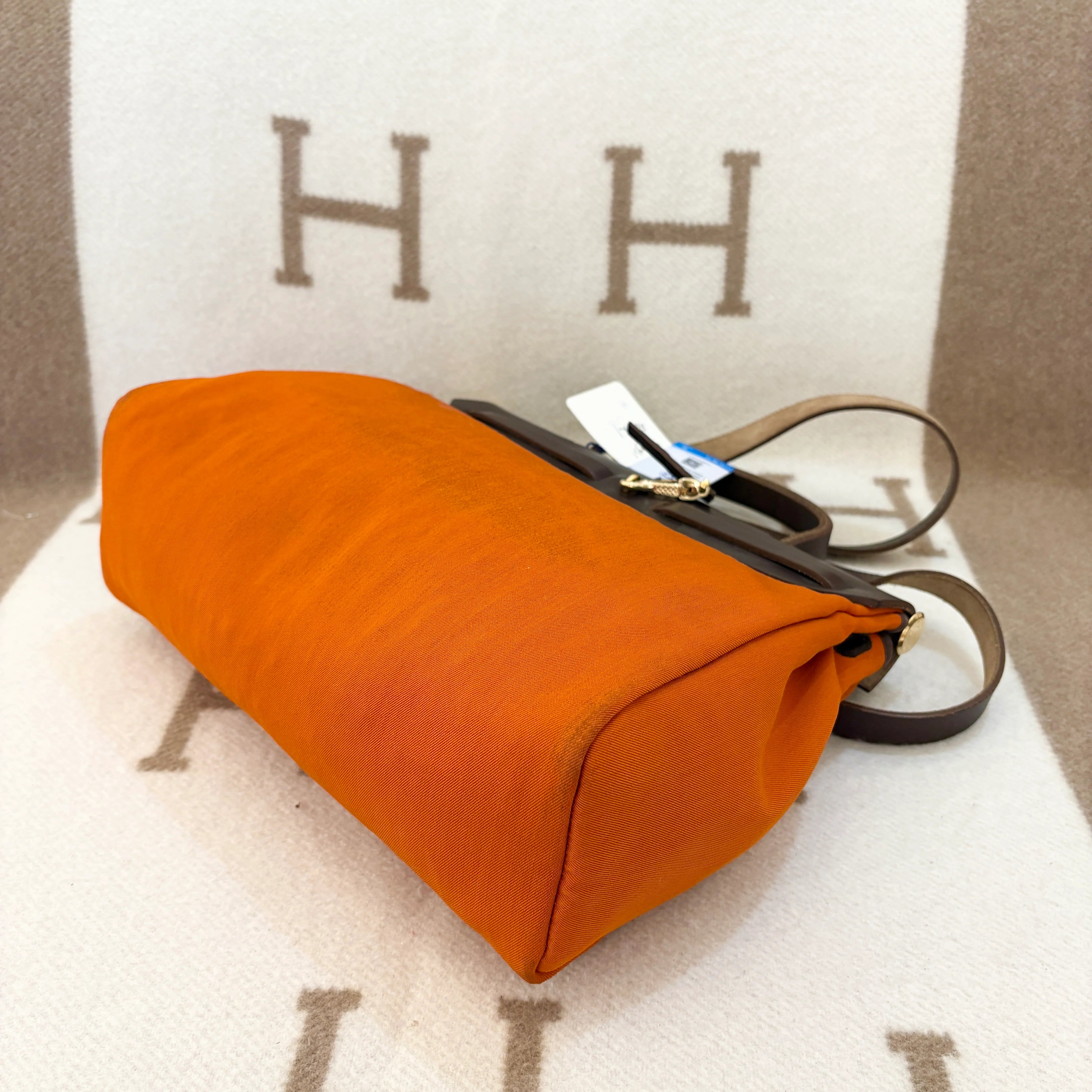 Hermes Herbag 31 Toile Vache Hunter 93 Orange 89 Noir - h60hr-11