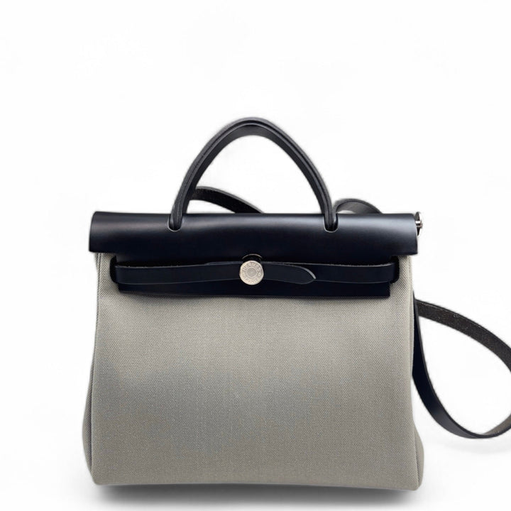 Hermes Herbag 31 Toile Vache Hunter 89 Noir H0 Gris Misty