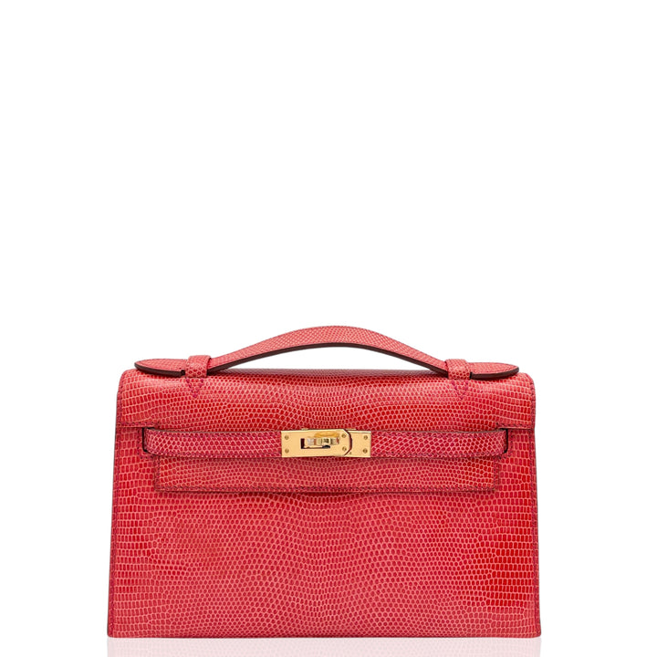 Hermes Kelly Pochette Lizard A5 Bougainvillier