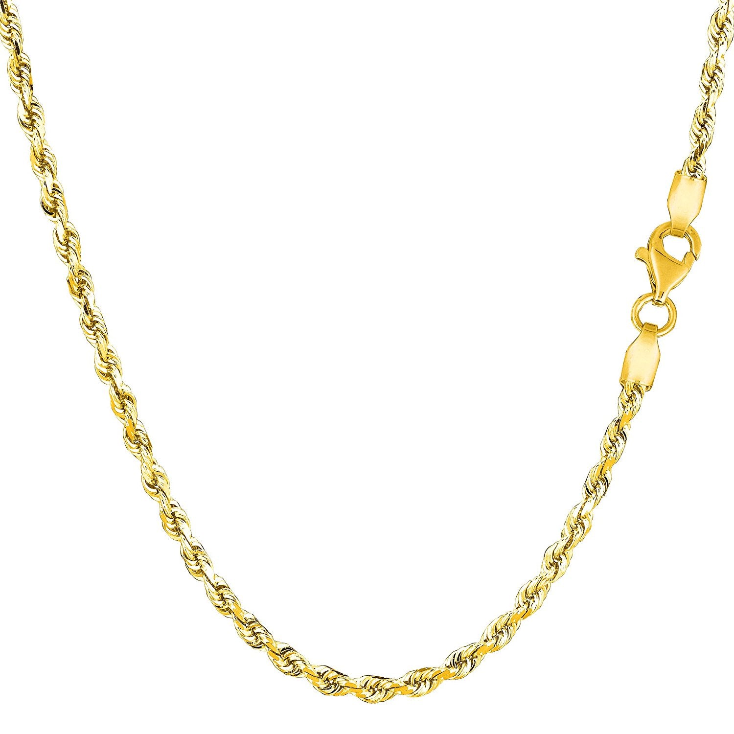 10K Yellow Gold Hollow Rope Chain Necklace, 1.6mm, 24"