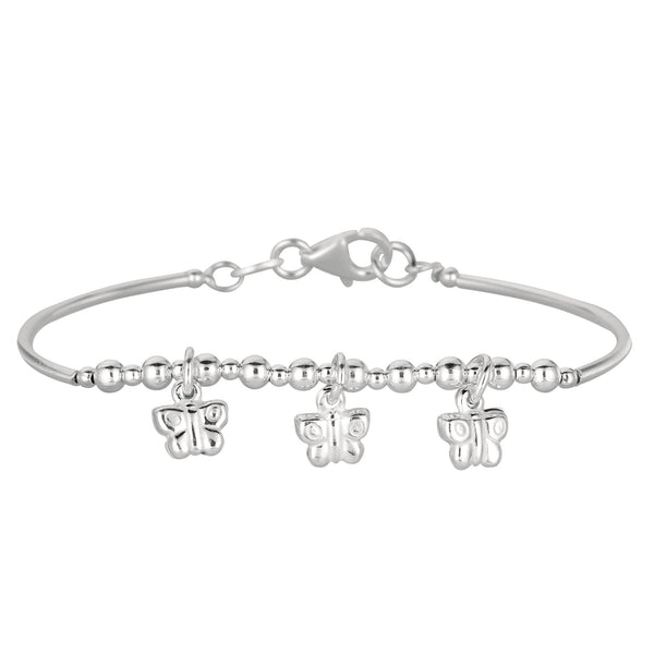 Baby Bangle Bracelet With Dangling Butterfly Charms In Sterling Silver ...