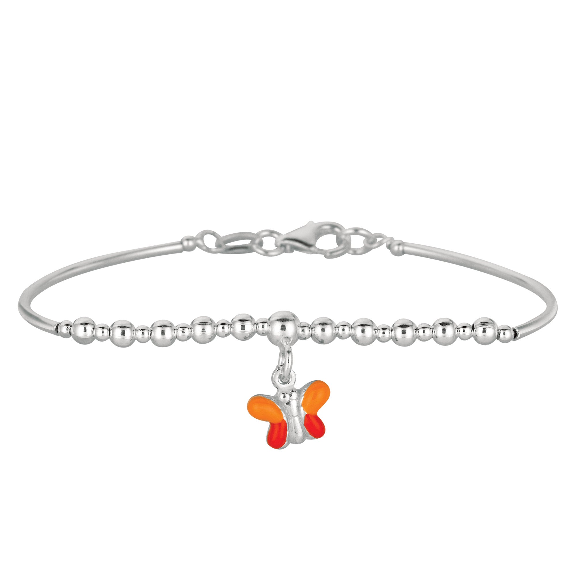 Baby Bangle Bracelet With Dangling Enameled Butterfly Charm In Sterling Silver - 5.5 Inch