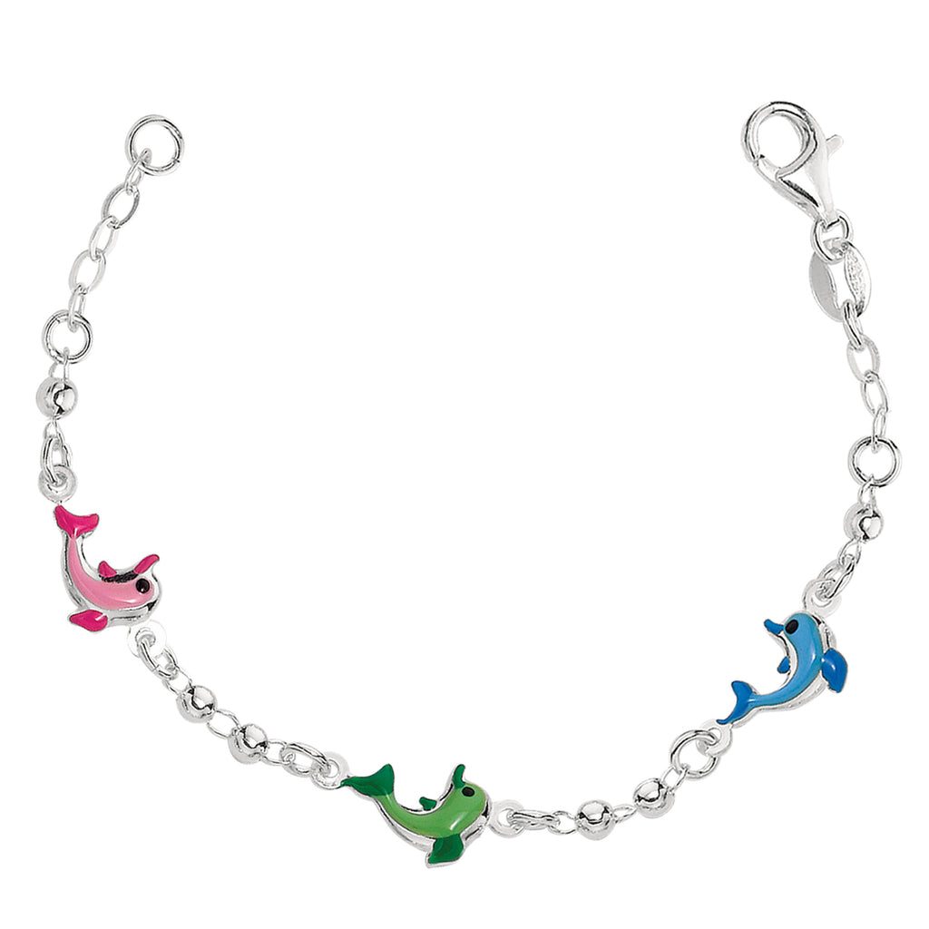 Baby Bracelet With Colorful Dolphin Charms In Sterling Silver - 6 Inch ...