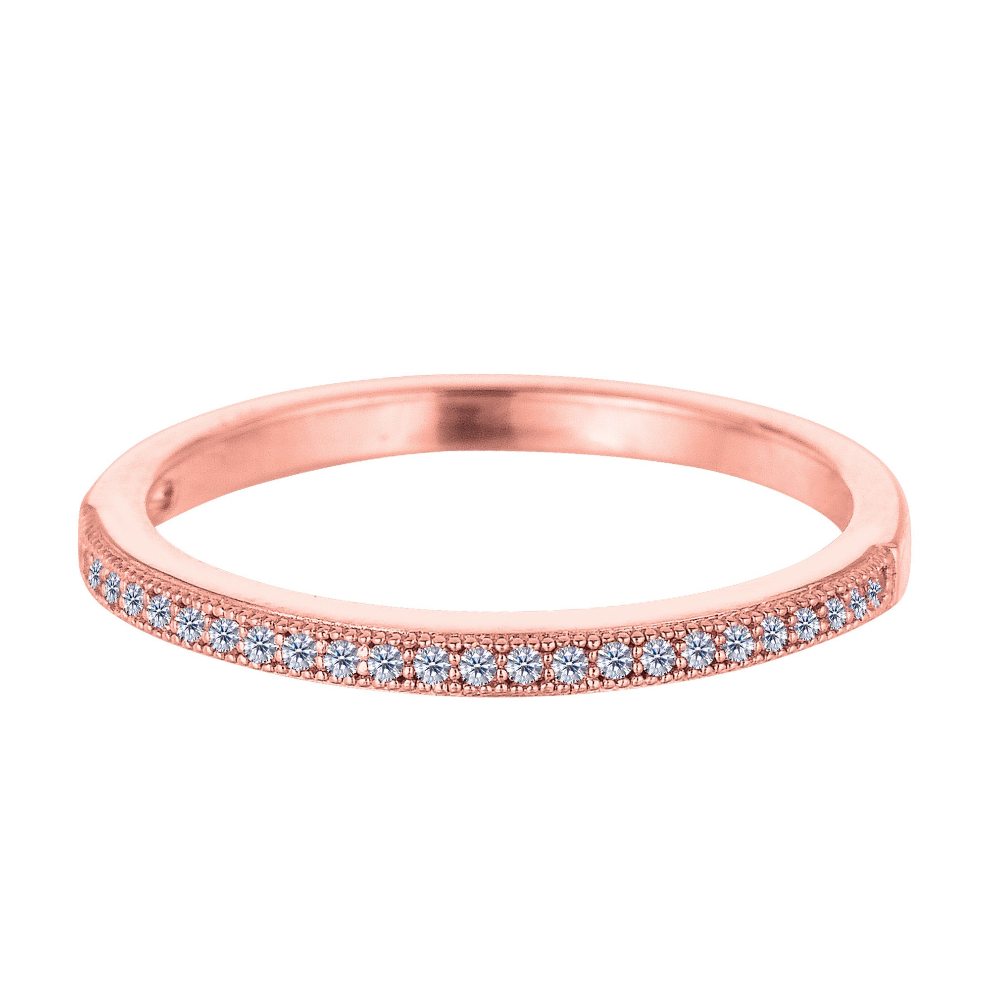 Sterling Silver Rose Tone Finish Milgrain Stackable Ring With Pave' Set Cz Stones