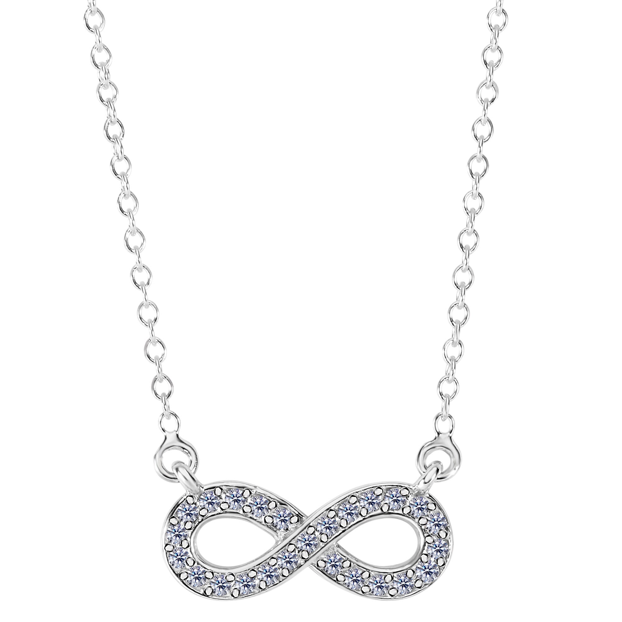 14K White Gold With 0.15 Ct Diamonds Infinity Necklace - 18 Inches