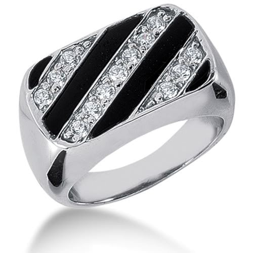 Diamond and Onyx Mens Ring in 14k white gold (0.33cttw, F-G Color, SI2 ...