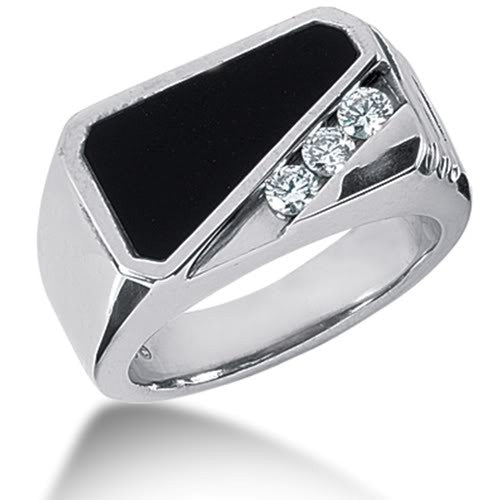 Diamond and Onyx Mens Ring in 14k white gold (0.15cttw, F-G Color, SI2 ...