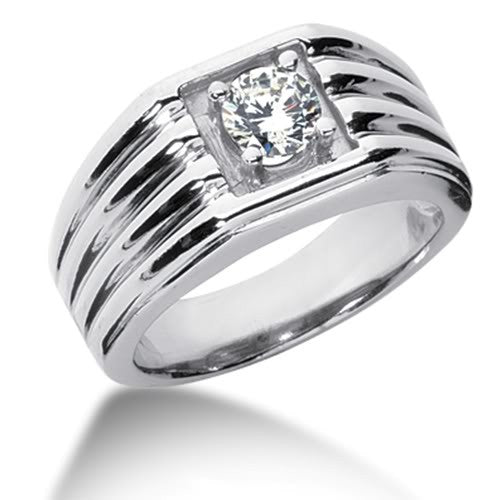 Round Brilliant Diamond Mens Ring in 14k white gold (0.25cttw, F-G Col ...