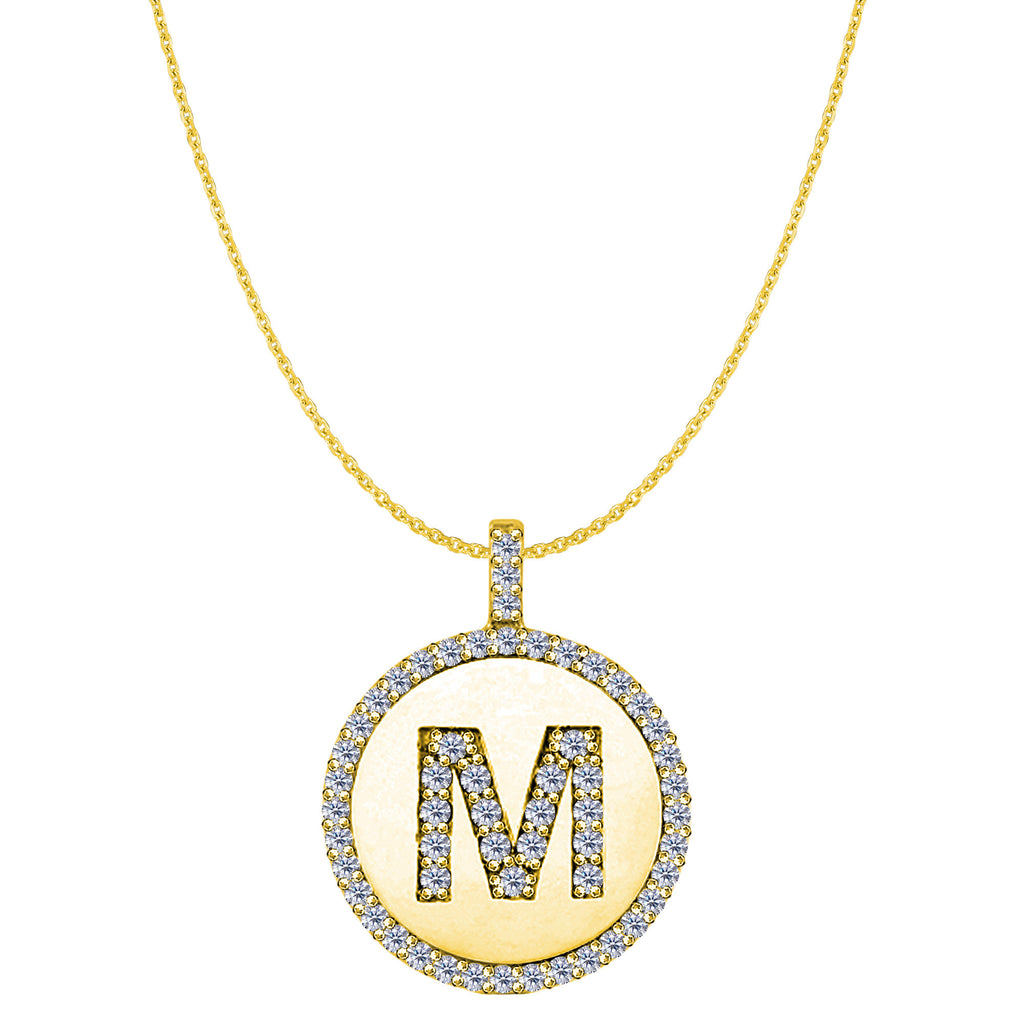 &quot;M&quot; Diamond Initial 14K Yellow Gold Disk Pendant (0.65ct) – JewelryAffairs