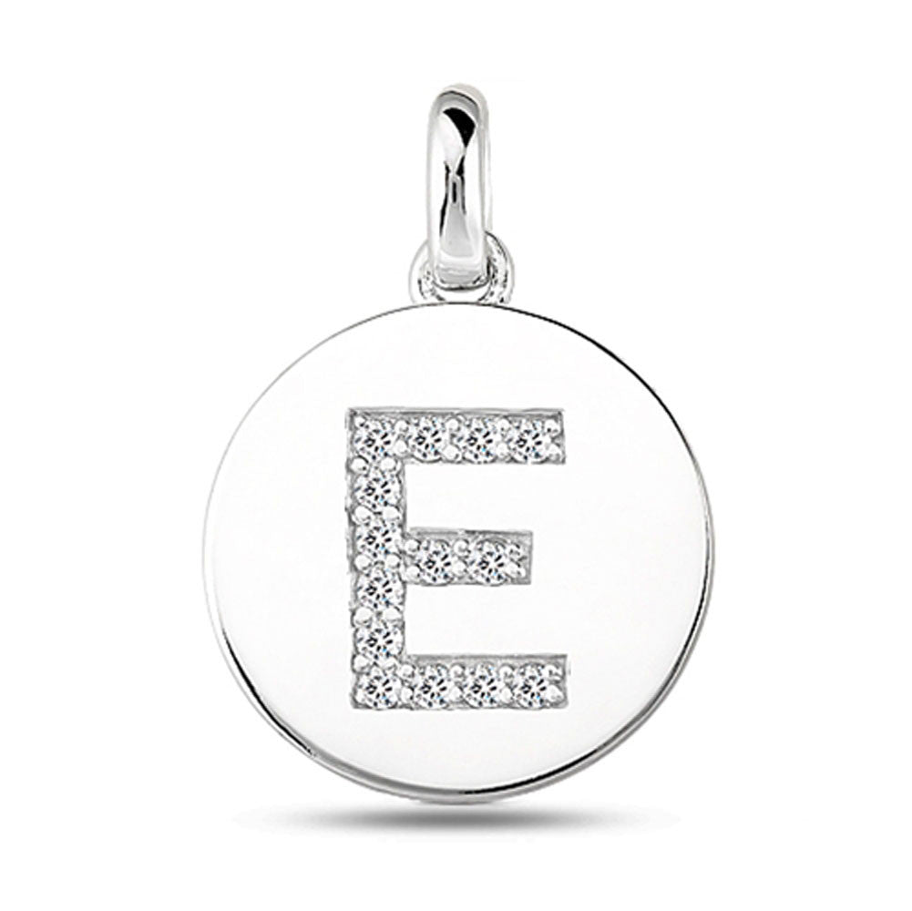 "E" Diamond Initial 14K White Gold Disk Pendant (0.14ct) – JewelryAffairs