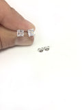 Sterling Silver Rhodium Finish Princess Cut Cubic Zirconia Stud Earring