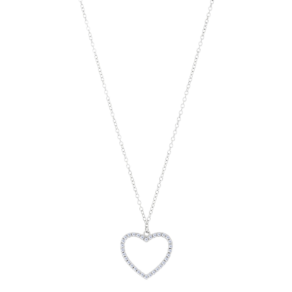 Heart And CZ Necklace In Sterling Silver, 18