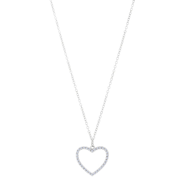 Heart And CZ Necklace In Sterling Silver, 18