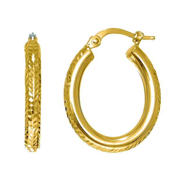 14K Gold Diamond Cut Oval Sparkle Hoop Earrings – JewelryAffairs
