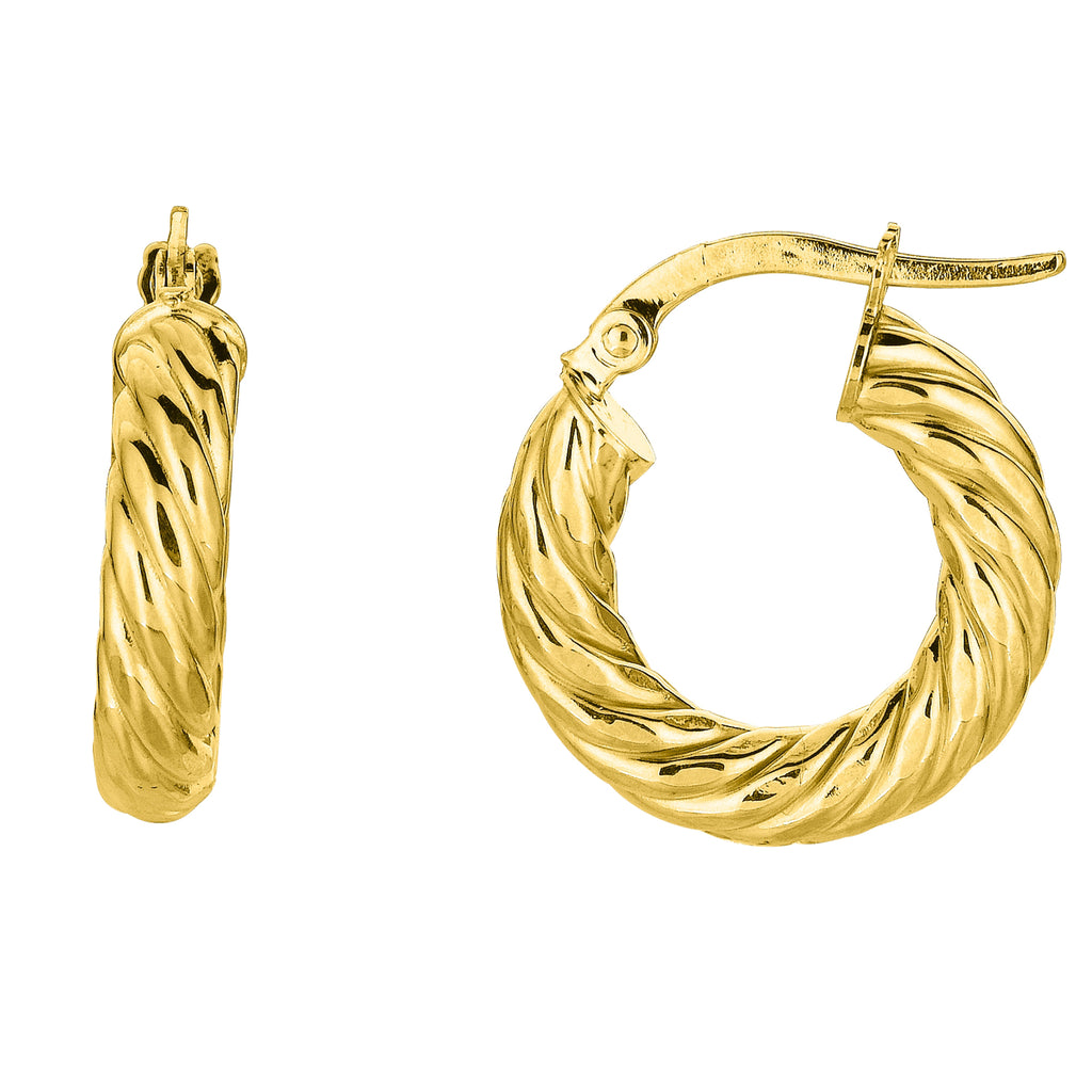 14K Yellow Gold Round Tube Twists Hoop Earring, Diameter 10mm ...