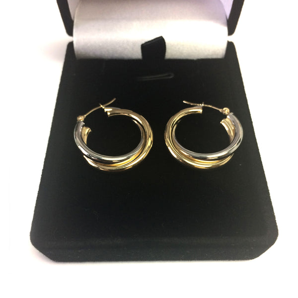 14K Yellow And White Gold Two Tone Double Hoop Earrings, Diameter 24mm ...