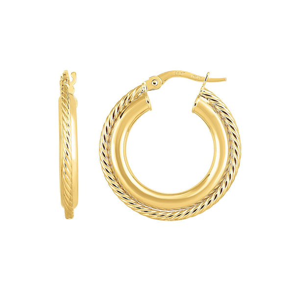 14K Gold Yellow Finish Hoop Fancy Earrings, Diameter 15mm – JewelryAffairs