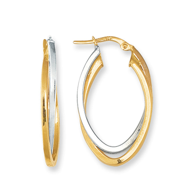 14K Yellow And White Gold Oval Shape Two Tone Double Row Hoop Earrings ...