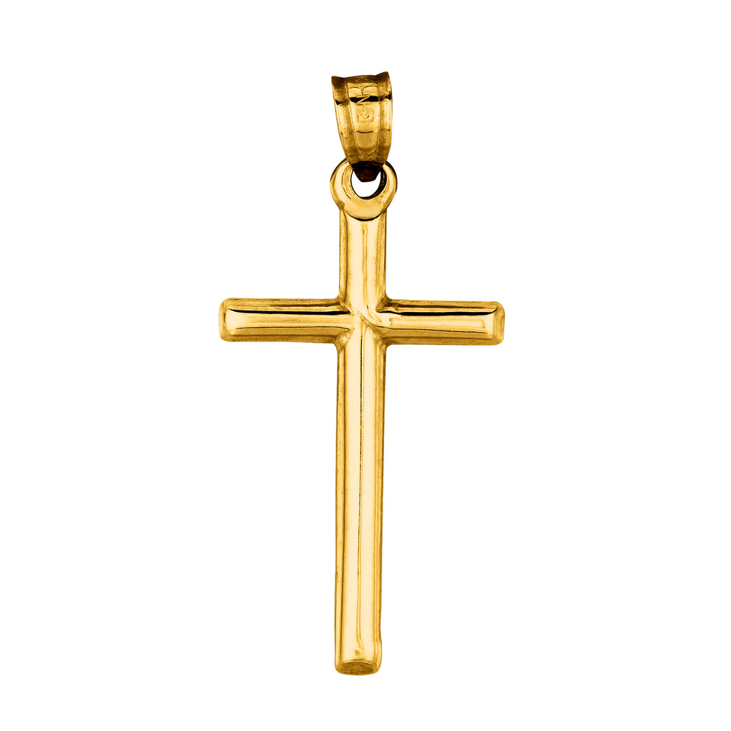 14k Yellow Gold Shiny Round Tube Cross Pendant – JewelryAffairs