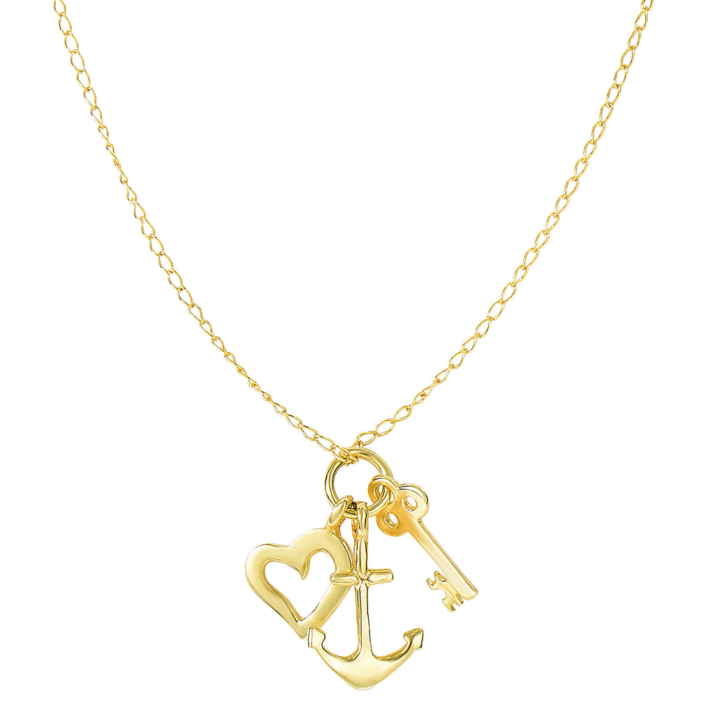 Collar con colgante de corazón ancla llave de oro amarillo de k, 18" JewelryAffairs