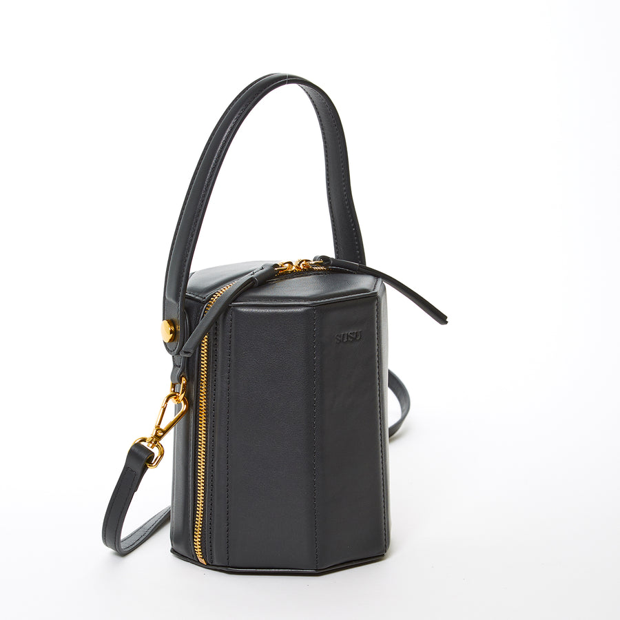 Black Leather Bucket Bag | SUSU Handbags