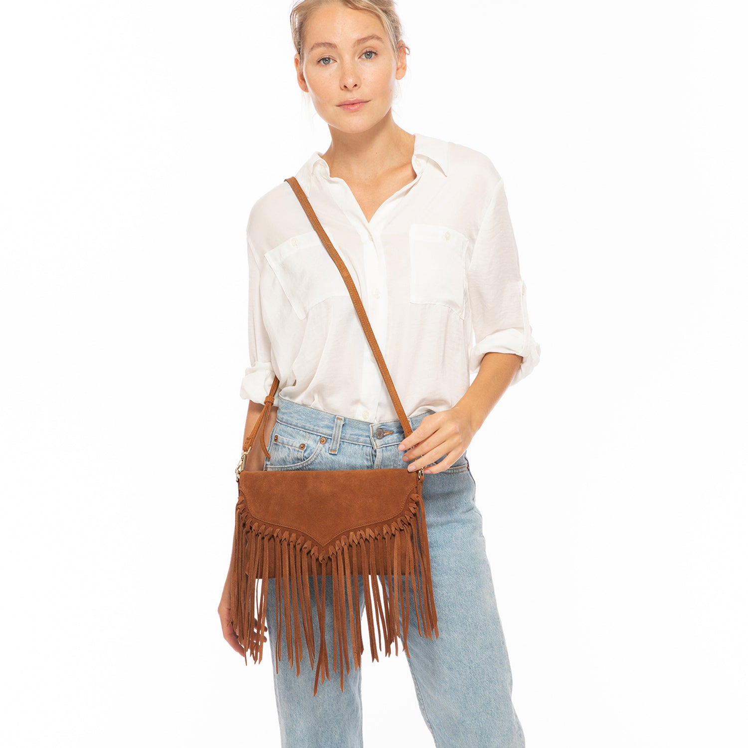 LILLIAN <br/> <font size="2">DARK BROWN FRINGE PURSE</font>